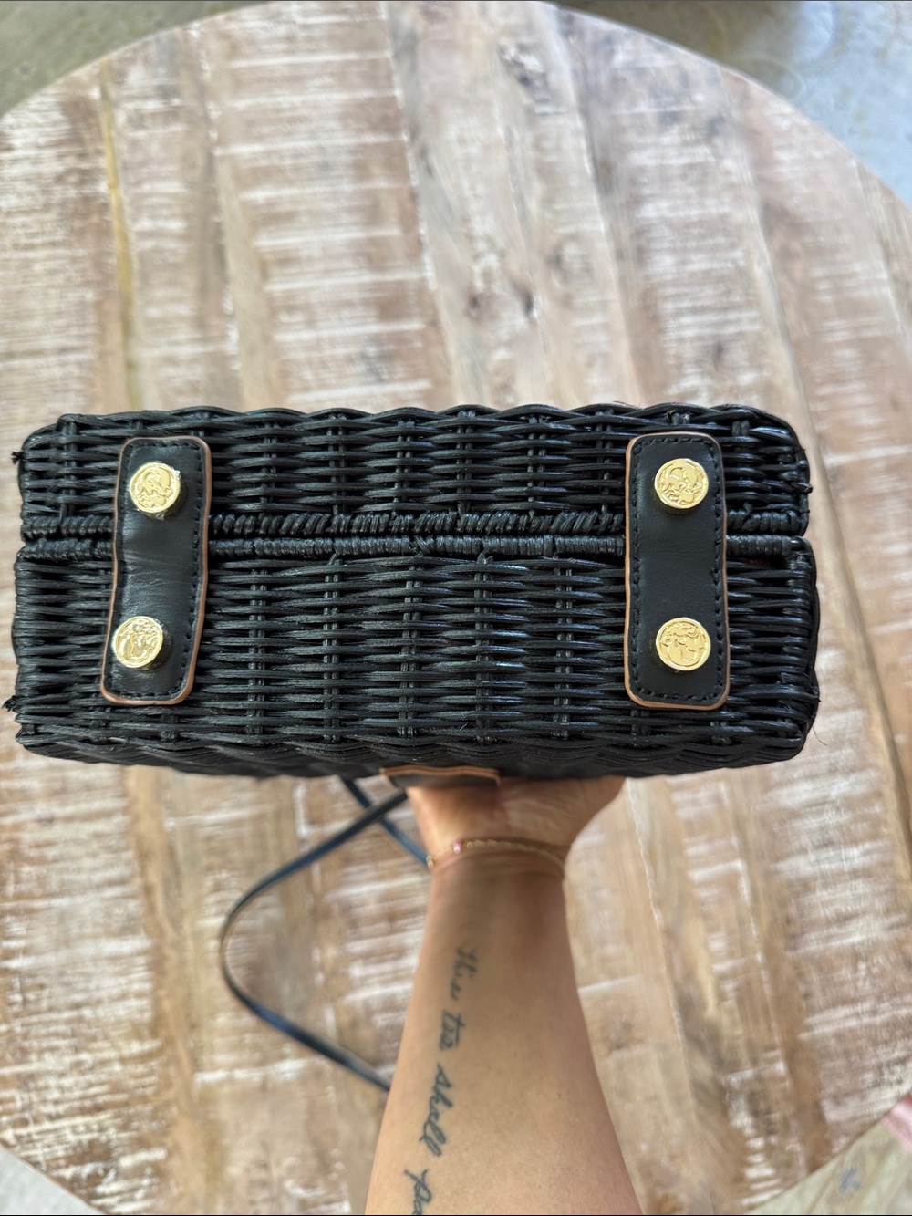 Spartina 449 Rattan Box Bag Black Crossbody Top Handle - Picture 7 of 14